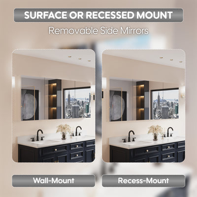 72 in. ×30 in. Copper-Free Tri-Views Mirror Medicine Cabinet with Adjustable Shelves and Dual Swing Doors