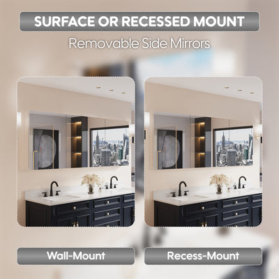 80 in. ×30 in. Copper-Free Tri-Views Mirror Medicine Cabinet with Adjustable Shelves and Dual Swing Doors