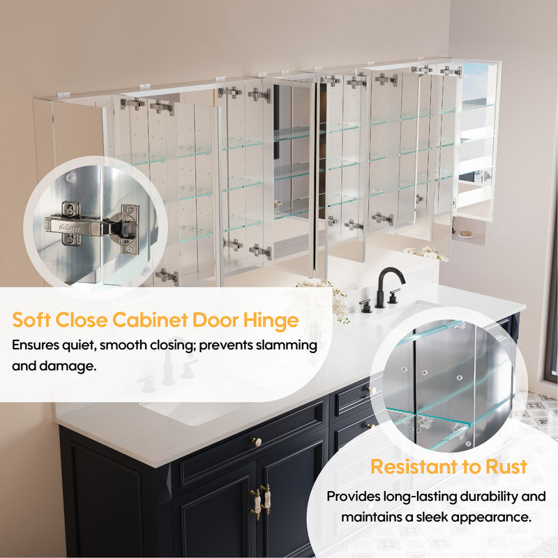 92 in. x30 in. Copper-Free Tri-views Mirror Medicine Cabinet with Adjustable Shelves and 6 Doors