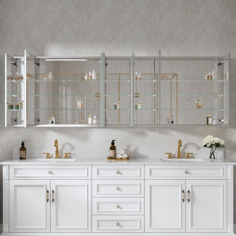 92 in. ×30 in. Copper-Free Tri-Views Mirror Medicine Cabinet with Adjustable Shelves and 7 Doors