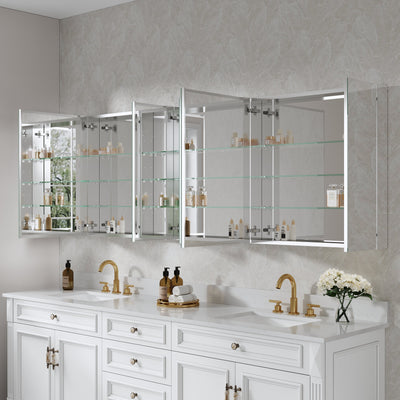 92 in. ×30 in. Copper-Free Tri-Views Mirror Medicine Cabinet with Adjustable Shelves and 7 Doors