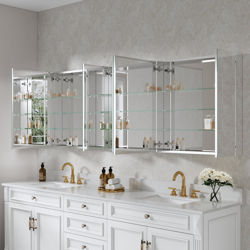 92 in. ×30 in. Copper-Free Tri-Views Mirror Medicine Cabinet with Adjustable Shelves and 7 Doors