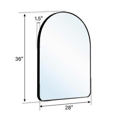 28 in. W x 36 in. H Arched Aluminum Framed Wall Bathroom Vanity Mirror in Matte Black