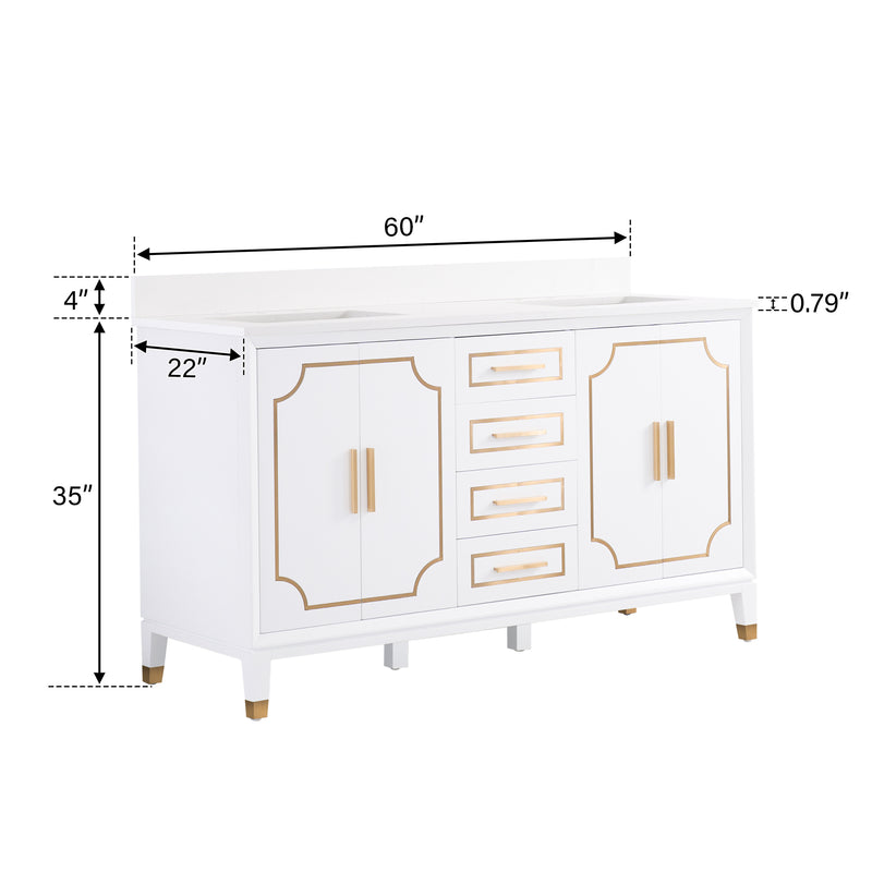 60 in. W x 22 in. D x 35 in. H Freestanding Bathroom Vanity in White with Carrara White Quartz Vanity Top