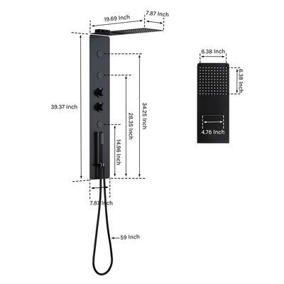 Luxury Thermostatic 4-Function Stainless Steel Shower System with Ultra-Thin Dual-Function Rainfall Head, Handheld, Body Jets