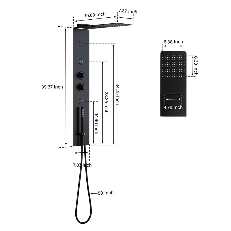 Luxury Thermostatic 4-Function Stainless Steel Shower System with Ultra-Thin Dual-Function Rainfall Head, Handheld, Body Jets
