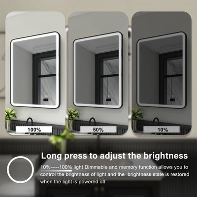 28 x 36 inch LED Bathroom Mirror, Wall Mounted Bathroom Vanity Framed Mirror with Dimmer, IP54 Enhanced Anti-Fog