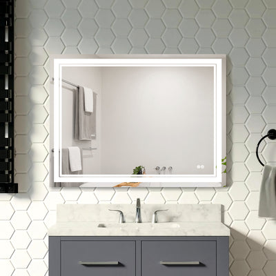 48 in. W x 36 in. H Frameless Rectangular LED Light Wall Mount Bathroom Mirror