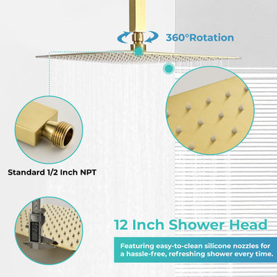 12-in Rain Shower System Dual Head Waterfall Built-In Shower System with 2-way Diverter