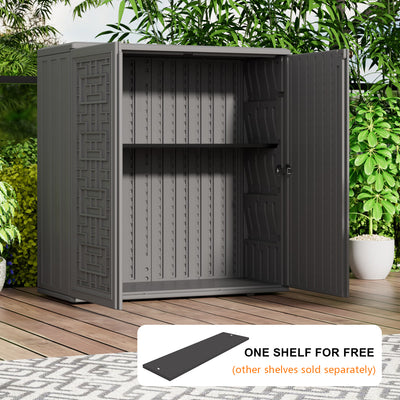 60-Gallon Outdoor Storage Cabinet, Waterproof HDPE Resin Deck Box with One Shelf for Garden Tools, Patio Cushions