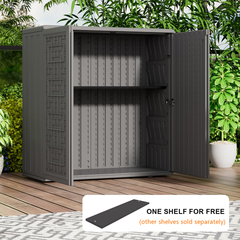 60-Gallon Outdoor Storage Cabinet, Waterproof HDPE Resin Deck Box with One Shelf for Garden Tools, Patio Cushions