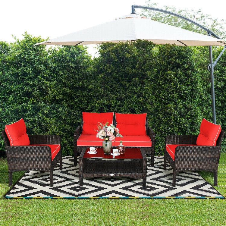 4 Pieces Patio Rattan Free-Combination Sofa Set with Cushion and Coffee Table