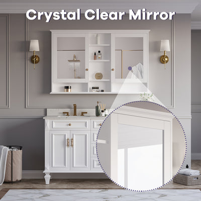 55 in. W x 35 in. H Rectangular Wood Frame Surface Mount Soft Close Medicine Cabinet with Mirror