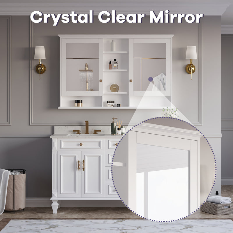 55 in. W x 35 in. H Rectangular Wood Frame Surface Mount Soft Close Medicine Cabinet with Mirror