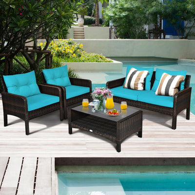 4 Pieces Patio Rattan Free-Combination Sofa Set with Cushion and Coffee Table