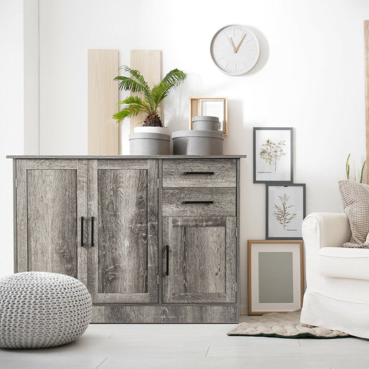 Gray Buffet Server Storage Cabinet with 2-Door Cabinet and 2 Drawers