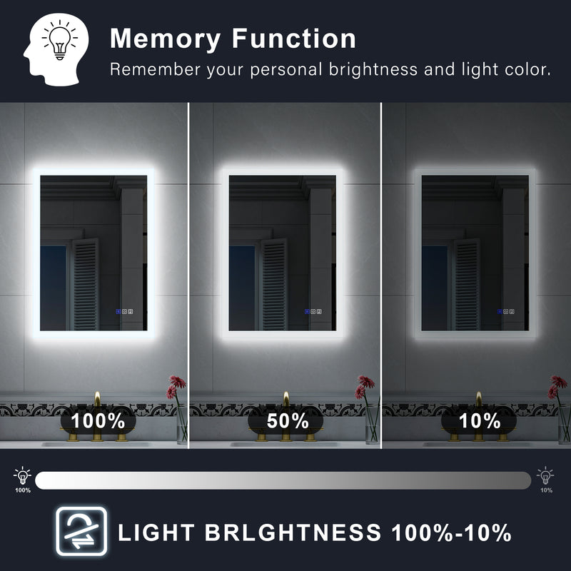 20-in W x 28-in H LED Lit Mirror Rectangular Fog Free Frameless Bathroom Vanity Mirror