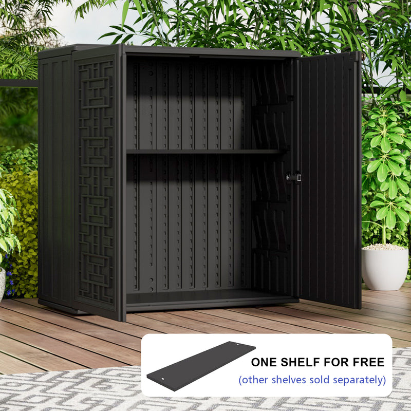 60-Gallon Outdoor Storage Cabinet, Waterproof HDPE Resin Deck Box with One Shelf for Garden Tools, Patio Cushions