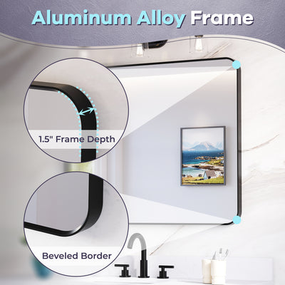 30-in W x 36-in H Black Rectangular Framed Bathroom Vanity Mirror
