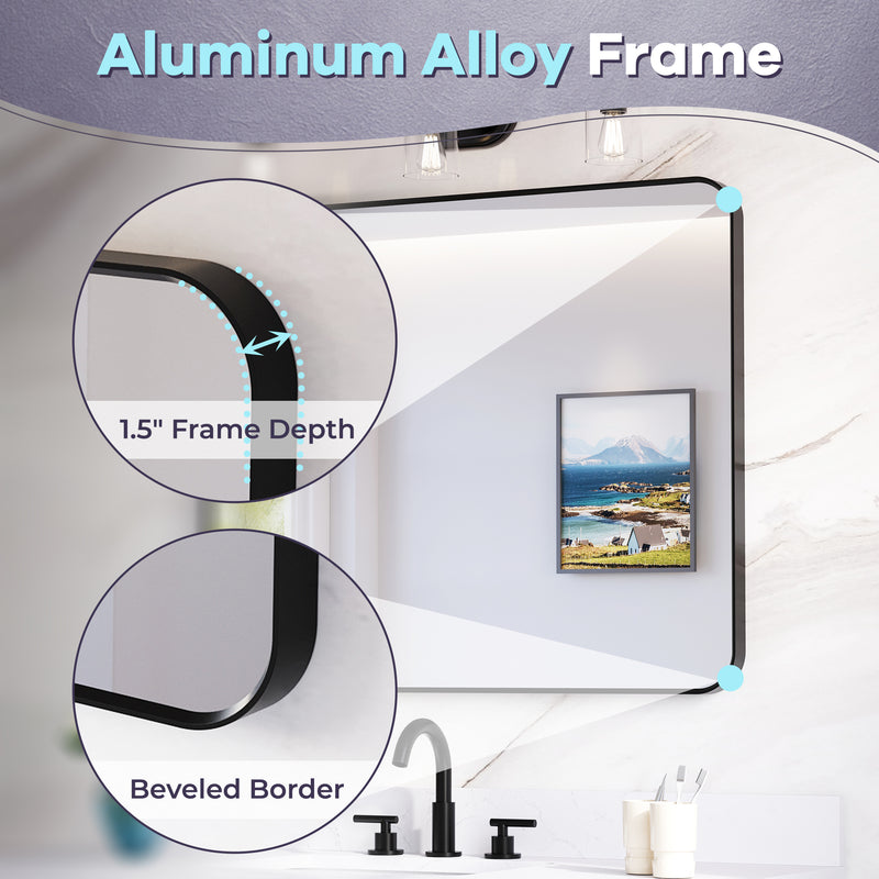 30-in W x 36-in H Black Rectangular Framed Bathroom Vanity Mirror