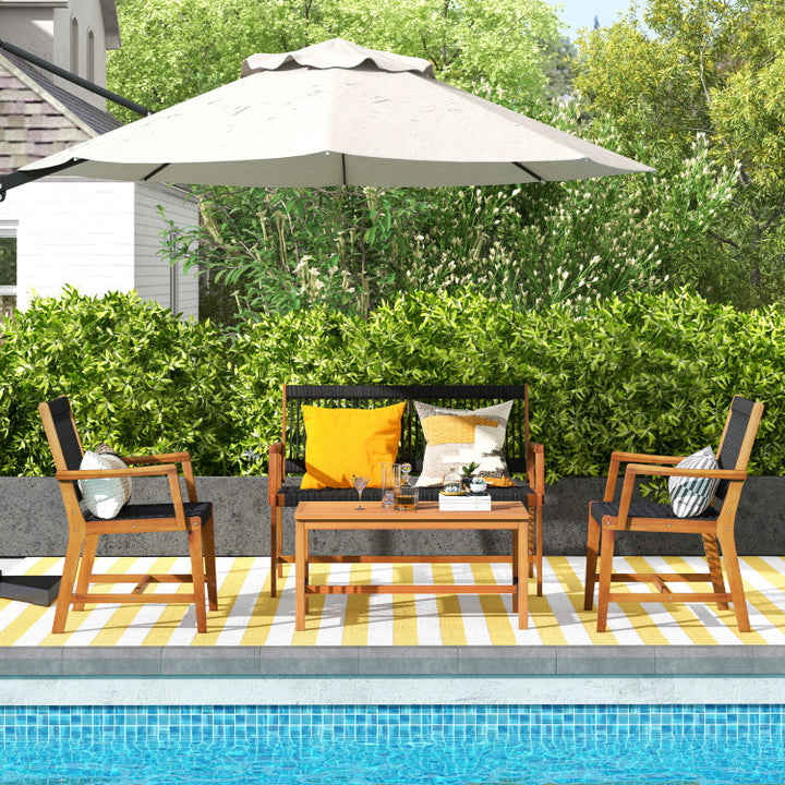 4 Pieces Acacia Wood Patio Conversation Table and Chair Set