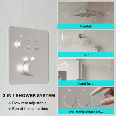 3-Function 10" Stainless Steel Shower System with Dual Mounting Options Wall-Mounted & Ceiling-Mounted, Sliding Bar