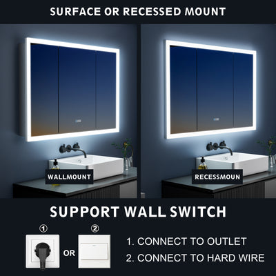 48 in. x 32 in. LED Lighted Anti-fog Mirror Medicine Cabinet Surface/Recessed Mount, Soft Close, 3X Magnifier