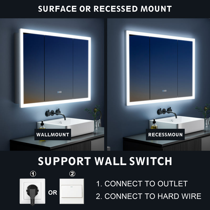 48 in. x 32 in. LED Lighted Anti-fog Mirror Medicine Cabinet Surface/Recessed Mount, Soft Close, 3X Magnifier