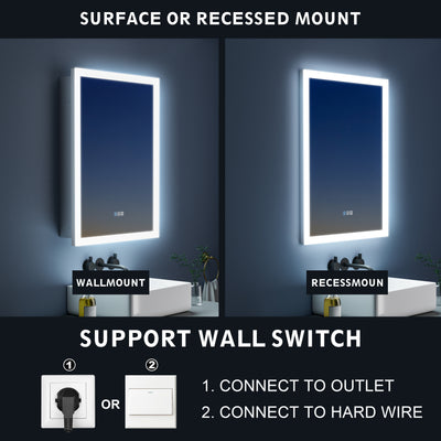 24 in. x 32 in. Lighted LED Anti-fog Surface/Recessed Mount Silver Mirrored Soft Close Left Medicine Cabinet