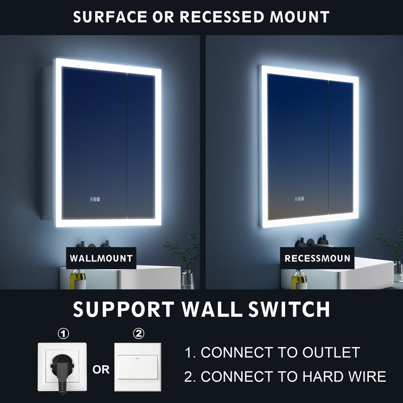 30 in. x 32 in. LED Lighted Anti-fog Mirror Medicine Cabinet Surface/Recessed Mount, Soft Close, 3X Magnifier