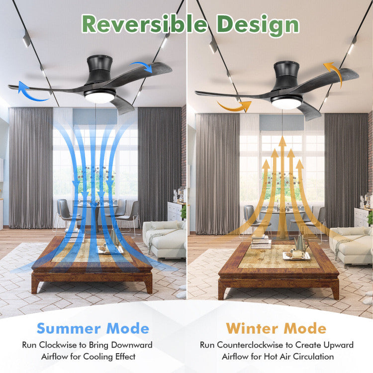 52 Inch Flush Mount Ceiling Fan with LED Light