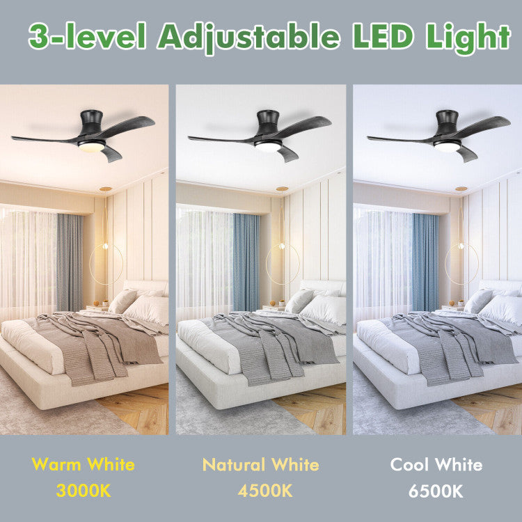 52 Inch Flush Mount Ceiling Fan with LED Light