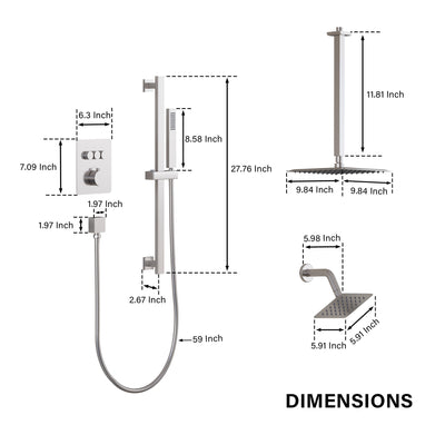 3-Function 10" Stainless Steel Shower System with Dual Mounting Options Wall-Mounted & Ceiling-Mounted, Sliding Bar