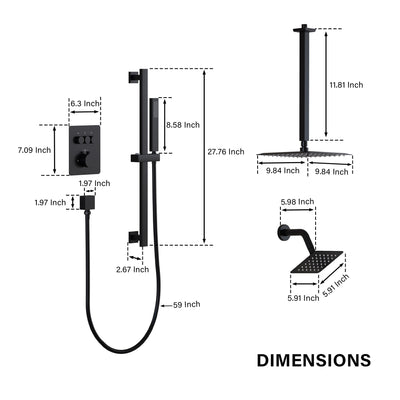 3-Function 10" Stainless Steel Shower System with Dual Mounting Options Wall-Mounted & Ceiling-Mounted, Sliding Bar