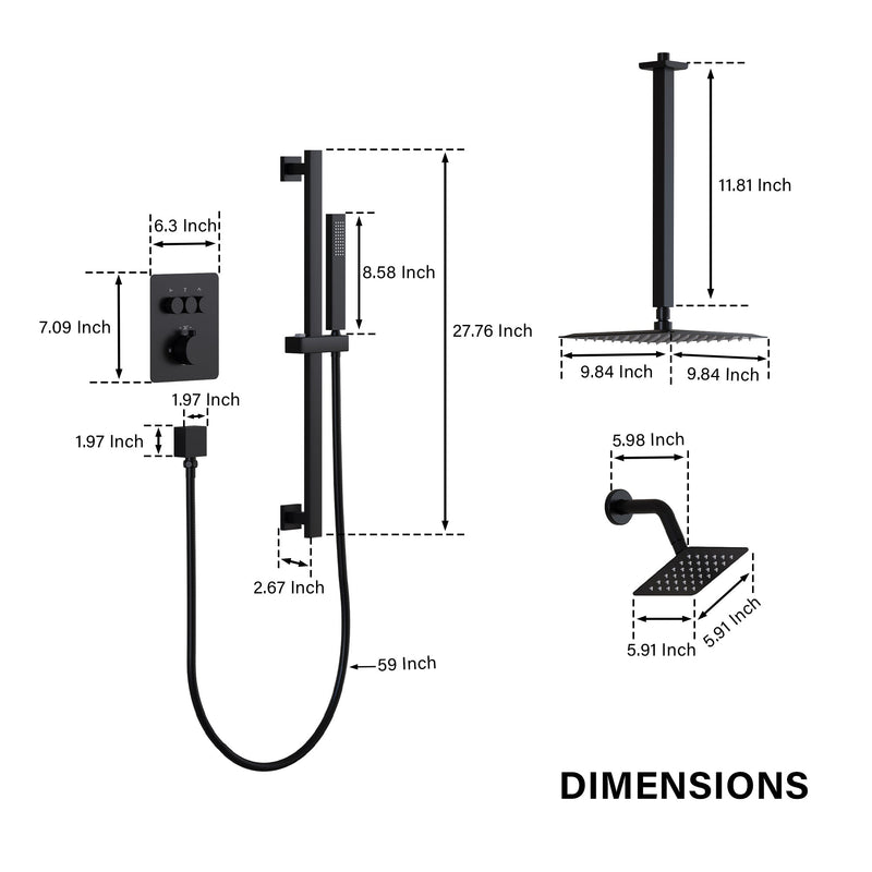 3-Function 10" Stainless Steel Shower System with Dual Mounting Options Wall-Mounted & Ceiling-Mounted, Sliding Bar
