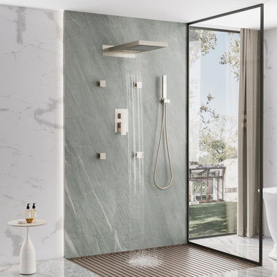 Wall-Mounted 3-Function Shower Set with Dual-Mode Overhead, Brass Body Jets & Hand Shower