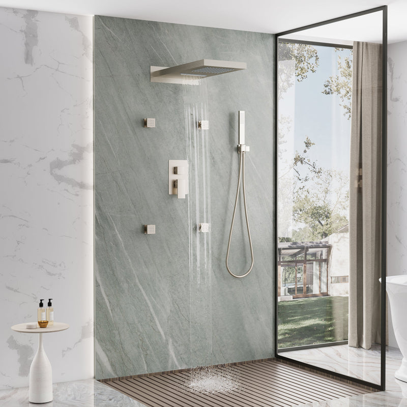 Wall-Mounted 3-Function Shower Set with Dual-Mode Overhead, Brass Body Jets & Hand Shower