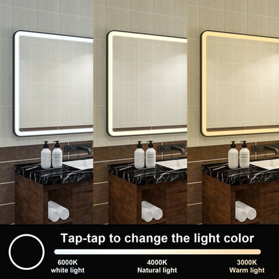 48 x 36 inch LED Bathroom Mirror, Wall Mounted Bathroom Vanity Framed Mirror with Dimmer, IP54 Enhanced Anti-Fog