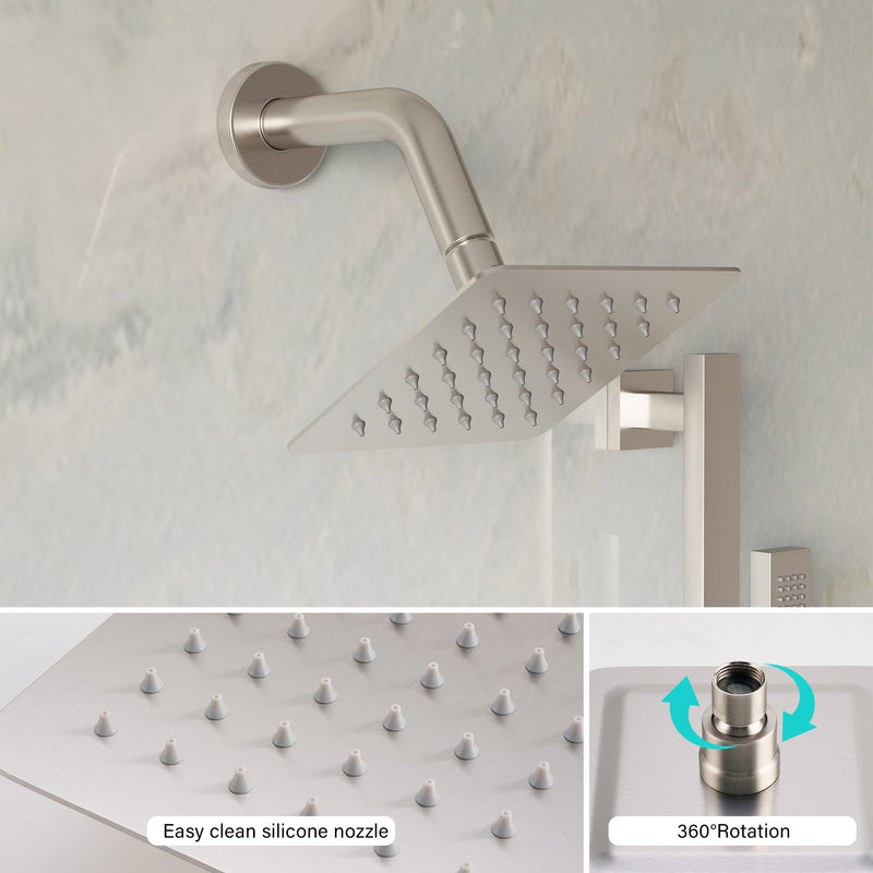 3-Function 10" Stainless Steel Shower System with Dual Mounting Options Wall-Mounted & Ceiling-Mounted, Sliding Bar
