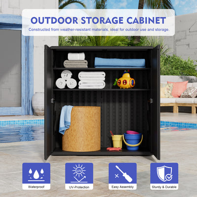 60-Gallon Outdoor Storage Cabinet, Waterproof HDPE Resin Deck Box with One Shelf for Garden Tools, Patio Cushions