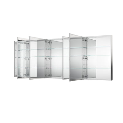 96 in. ×36 in. Copper-Free Tri-Views Mirror Medicine Cabinet with Adjustable Shelves and 5 Swing Doors