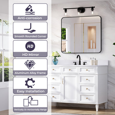 30-in W x 36-in H Black Rectangular Framed Bathroom Vanity Mirror