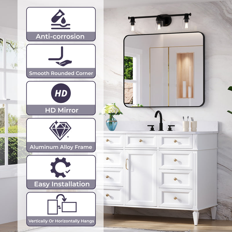 30-in W x 36-in H Black Rectangular Framed Bathroom Vanity Mirror