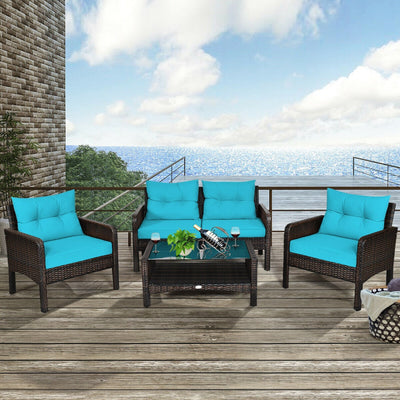 4 Pieces Patio Rattan Free-Combination Sofa Set with Cushion and Coffee Table