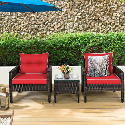 3 Pieces Outdoor Patio Rattan Conversation Set with Seat Cushions