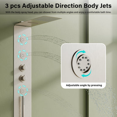 Luxury Thermostatic 4-Function Stainless Steel Shower System with Ultra-Thin Dual-Function Rainfall Head, Handheld, Body Jets