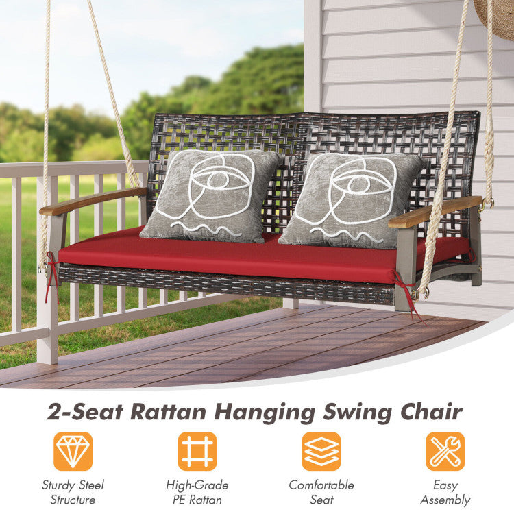 2-Person Rattan Hanging Porch Swing Chair