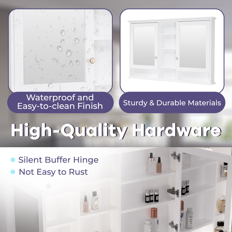 55 in. W x 35 in. H Rectangular Wood Frame Surface Mount Soft Close Medicine Cabinet with Mirror