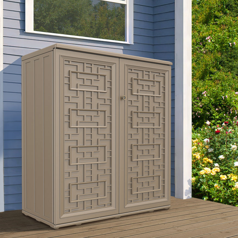 60-Gallon Outdoor Storage Cabinet, Waterproof HDPE Resin Deck Box with One Shelf for Garden Tools, Patio Cushions