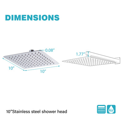 10 inch Square Stainless Steel Silicone Nozzles Shower Head